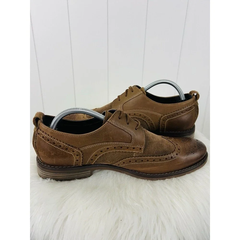 Rockport Brown Suede Leather Wingtip Oxford Dress Brogue Shoes Made in India 10M